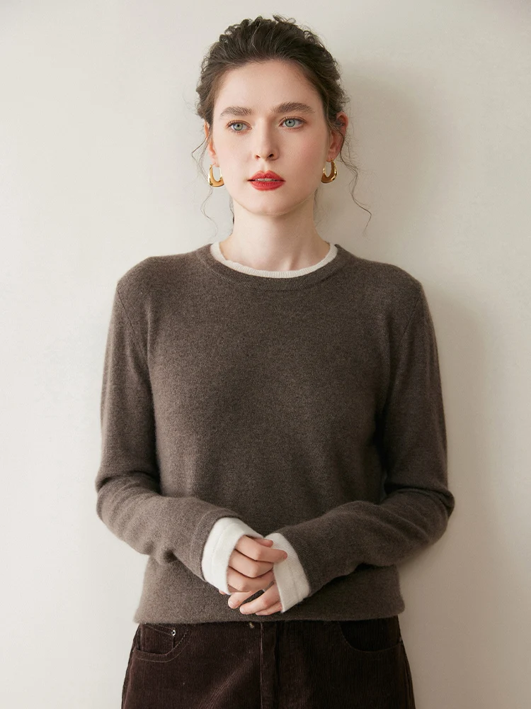 MEETCC Базовый женский свитер из 100% кашемира, искусственный пуловер из 2 предметов, весенне-осенний кашемировый трикотаж, роскошный джемпер с круглым вырезом, мягкие топы