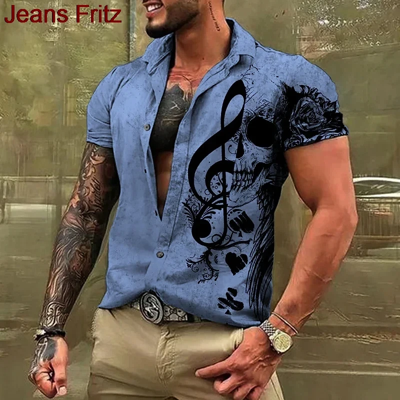 New Fashion Men's Shirt Summer Guitars 3D Print Music Shirts Casual Lapel Dirty Style Men Clothing Oversized Loose Male Tops