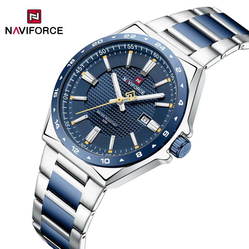 

NAVIFORCE Men's 3ATM Waterproof Sport Watches Fashion Luxury Stainless Steel StrapDate Luminous Display Male Quartz Wristwatch