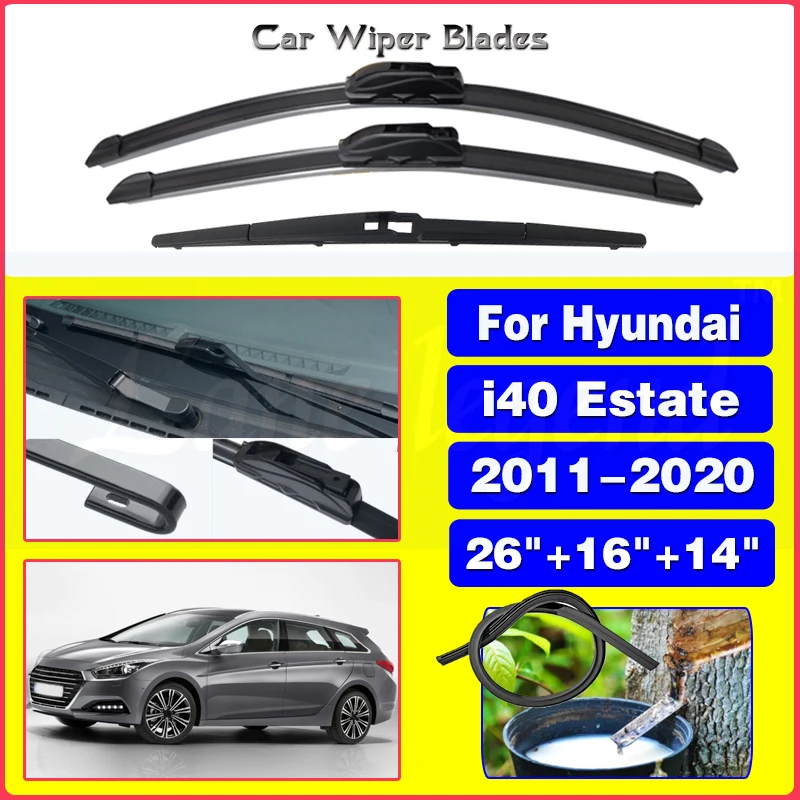 

For Hyundai i40 Estate 2011-2020 Front Rear Wiper Blades Brushes Cutter Accessories J U Hook 2015 2016 2017 2018 2019 26"16"14"