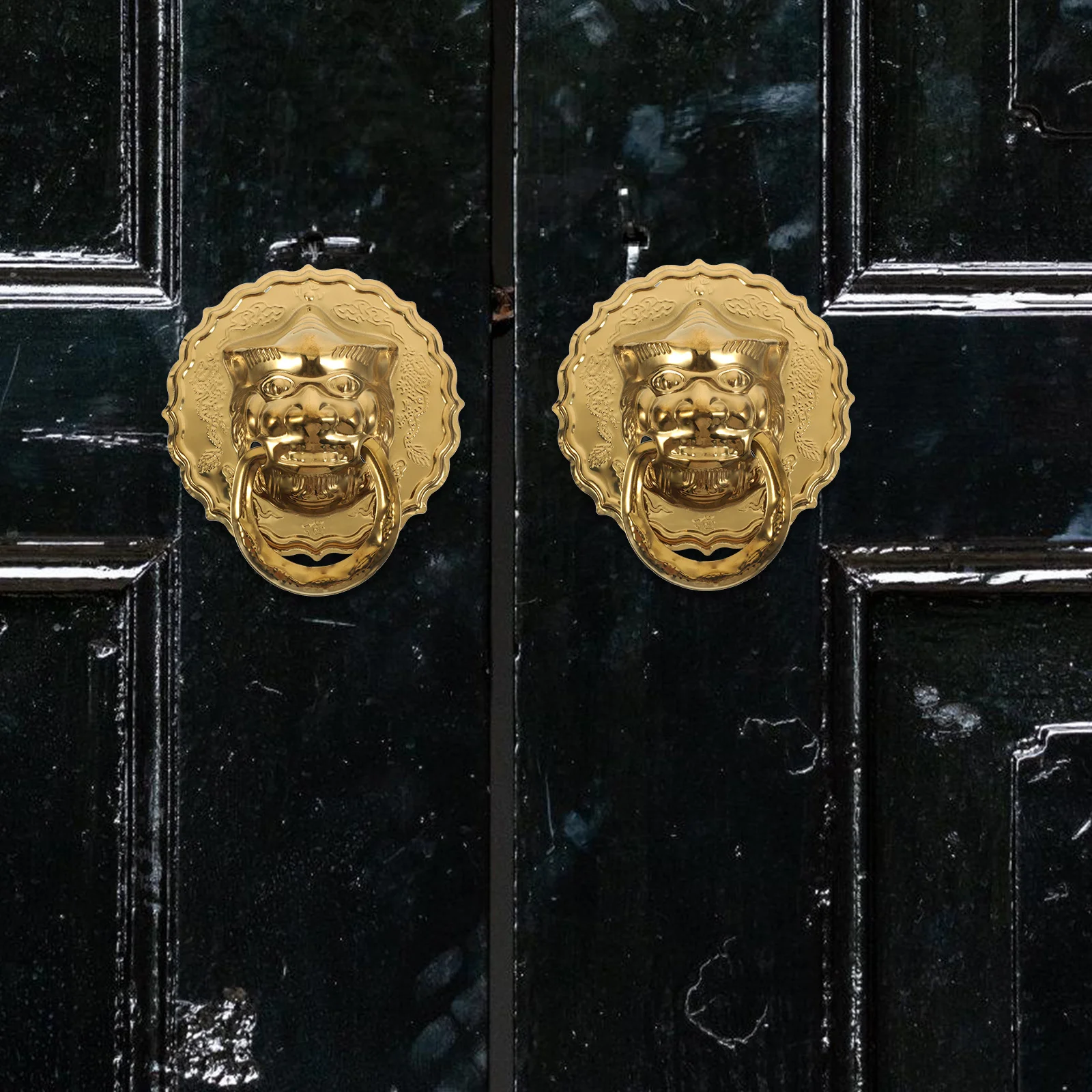 

2Pcs Golden Qilin Head Door Pull Handle New Chinese Style Large Ring Knocker for Front Door Decorative Home Entrance Accessories