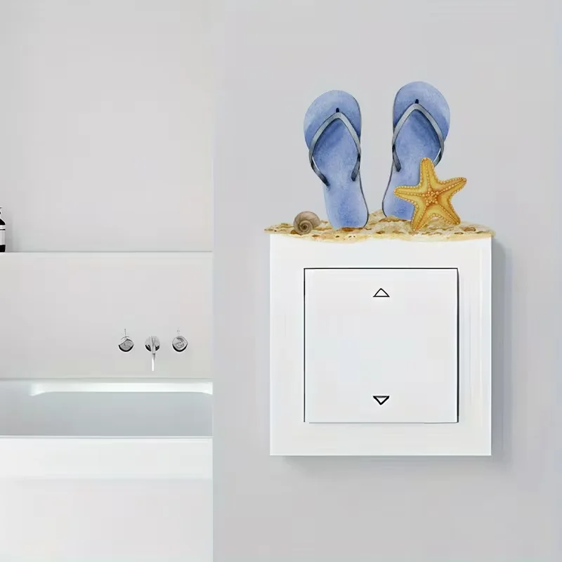 1 piece of beach flip flops and starfish shell switch stickers, socket beautification stickers