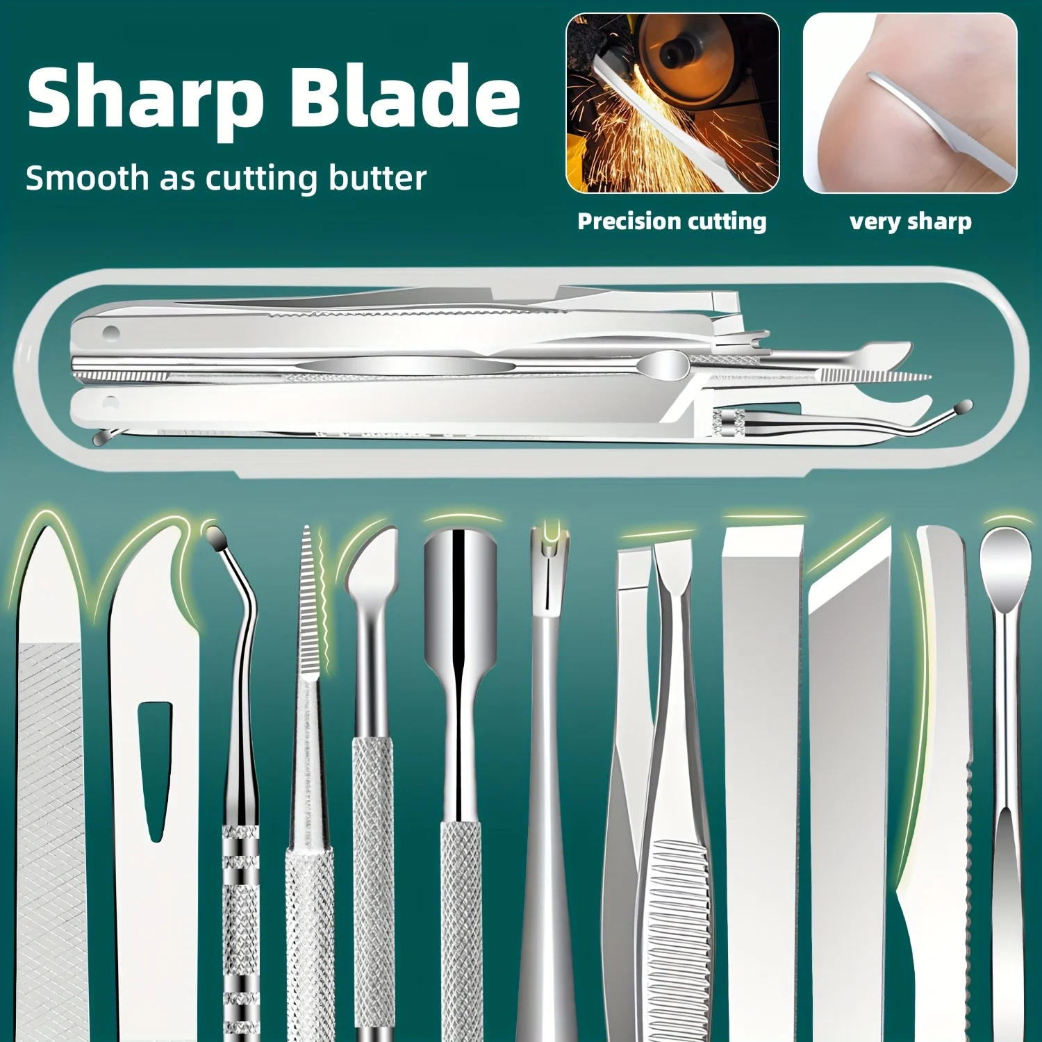 Kit per la rimozione della cuticola dell'unghia del piede in acciaio inossidabile da 1/11/12 pezzi, tagliaunghie per becco dell'ago, ideale per uomini e donne adatto per le unghie dei piedi