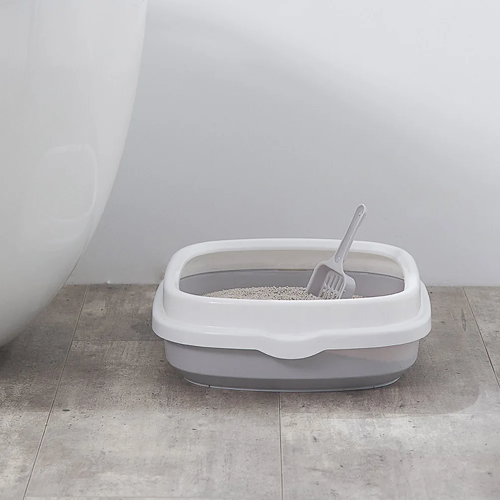 

Cat Litter Box Semi-Enclosed Cat Toilet Plastic Splash-proof Cat Cleaning Bath Basin Pet Supplies with Scoop (S)