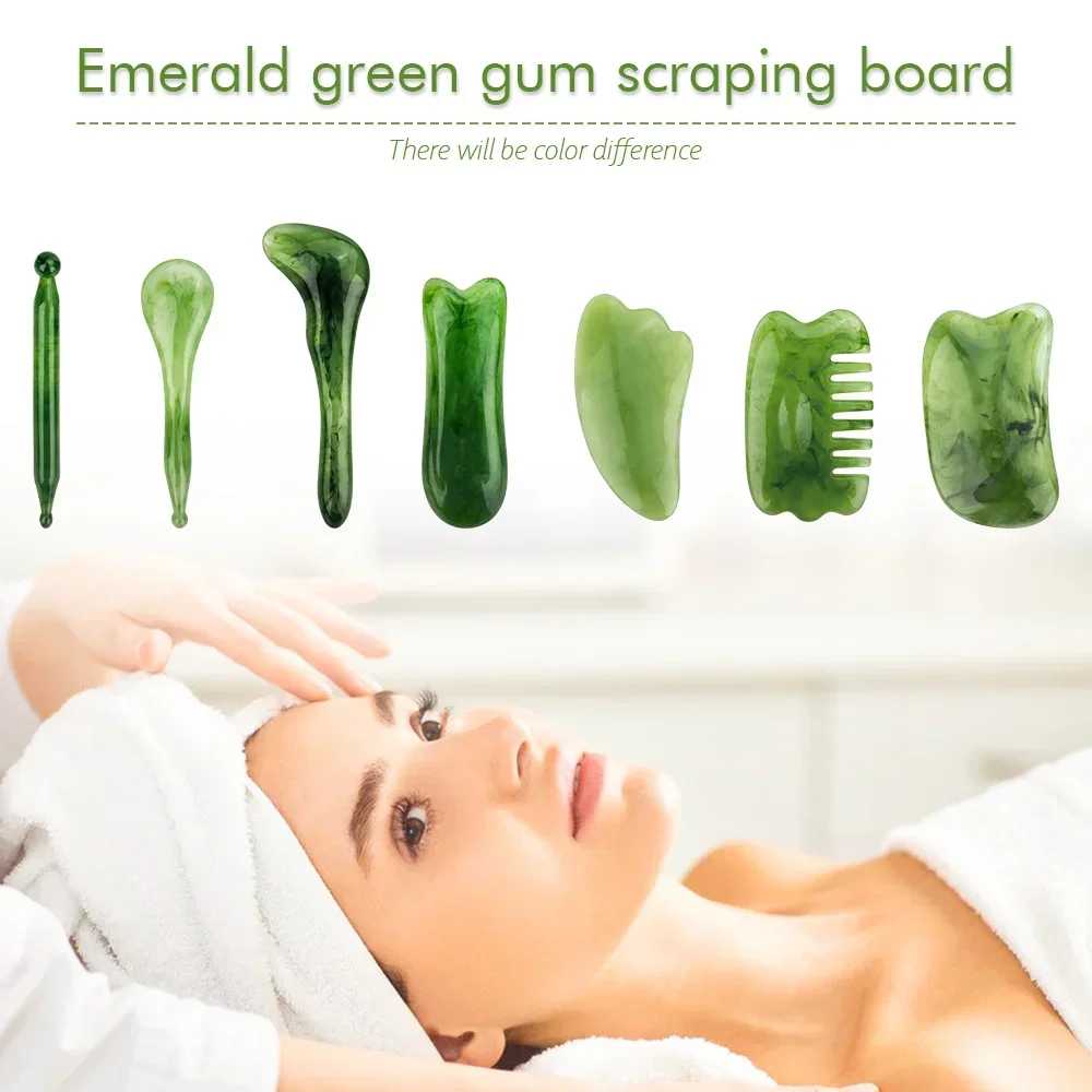7PCS Guasha นวดความงามขูดนวด Scraper เรซินธรรมชาติ GuaSha เครื่องมือนวดชุดเครื่องมือสําหรับใบหน้ากลับและคอ Skin Care