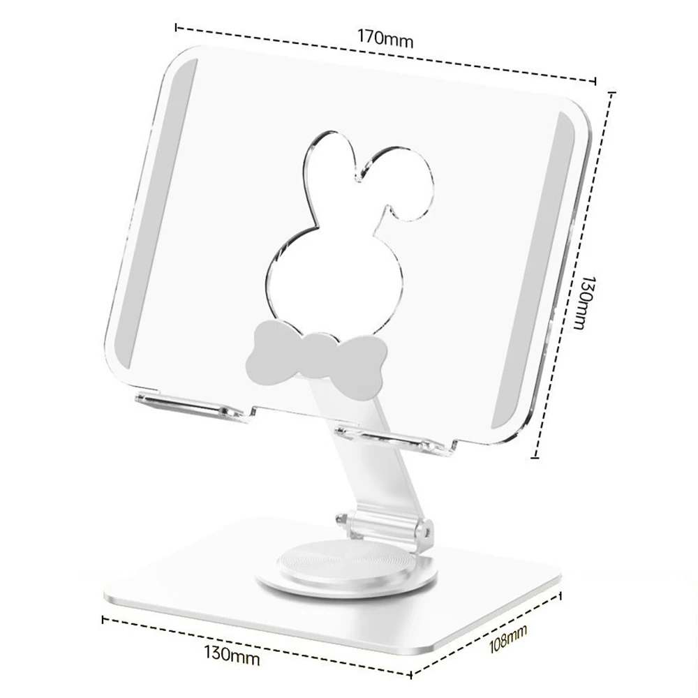 

Cute Bunny Tablet Stand Pink Transparent 360° Foldable Adjustable Phone Holder with Alloy Rod Sturdy Acrylic Base