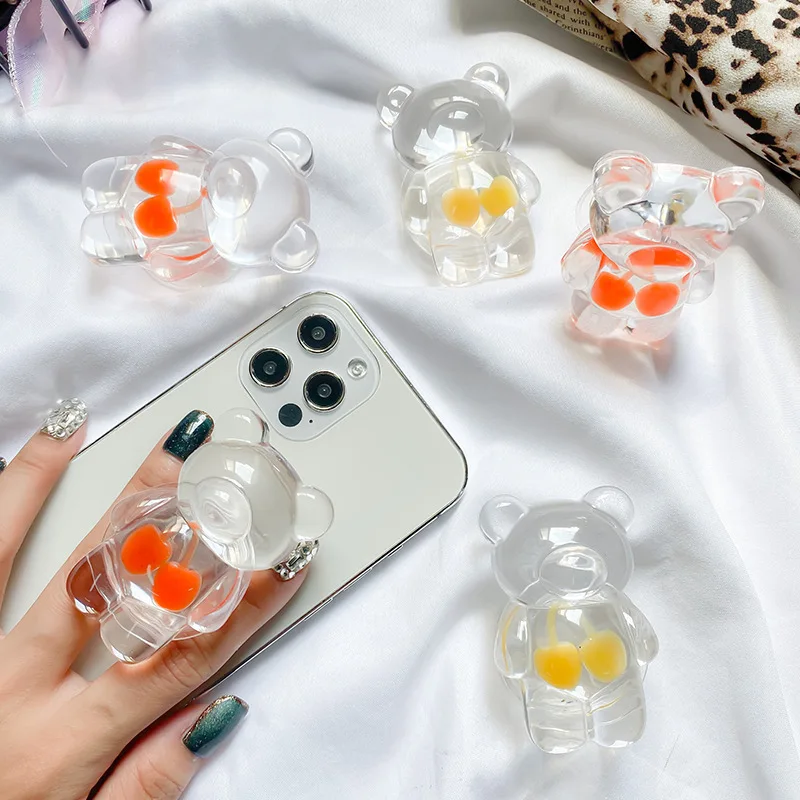 

Корейский Ins мультфильм вишневый медведь прозрачный настольный ленивый держатель для подушки безопасности для телефона простой и милый нишевый кольцевой держатель для телефона