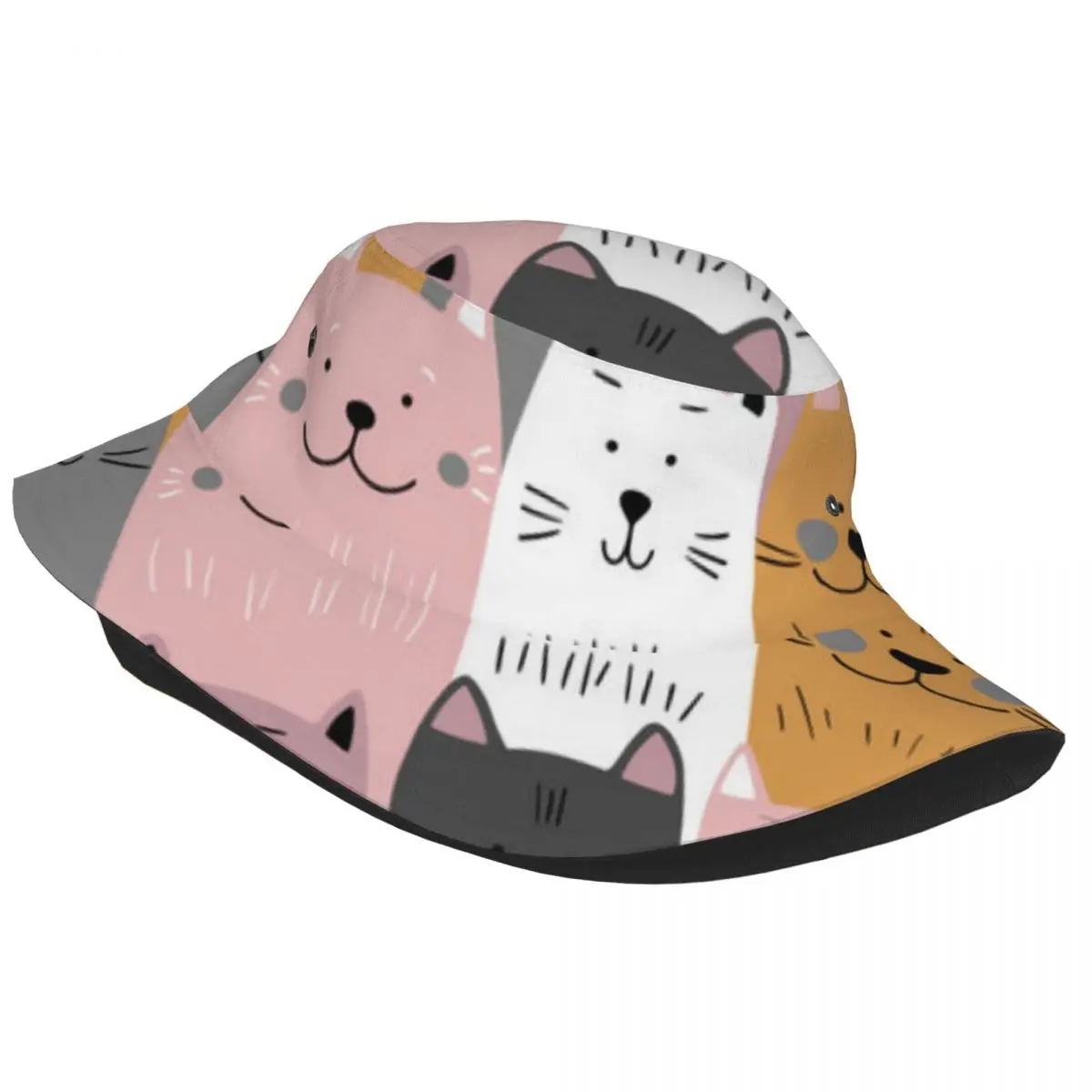 Bucket Bob Cap Hip Hop Gorros Cute Kitten Scandy Cats Panama Cap Beach Sun Fishing Hat