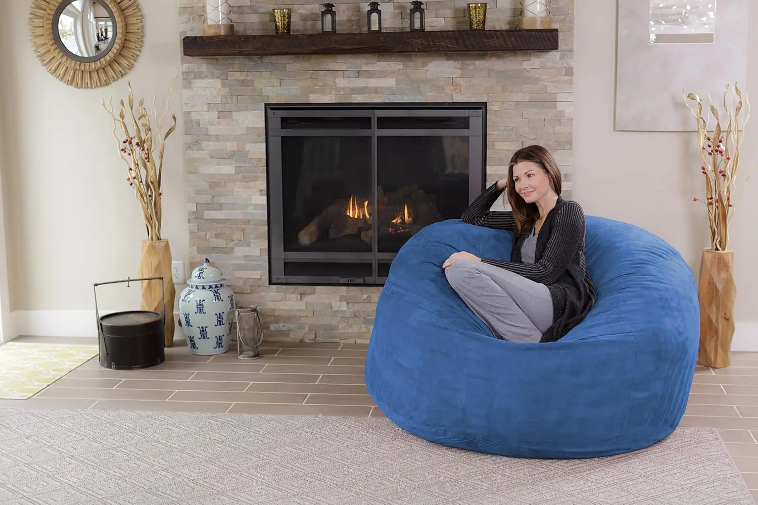 Sack Bean Bag Chair: Giant 5' Memory Foam Furniture Bean Bag - Big Sofa with Soft Micro Fiber Cover - Royal Blue