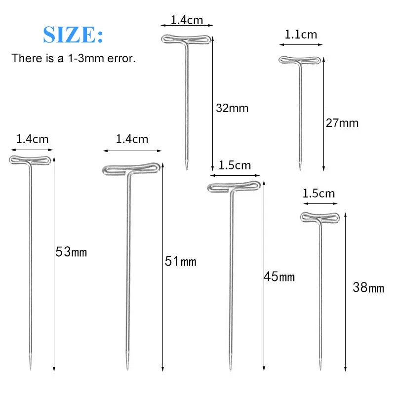 Zxiixz 50/100 قطعة T شكل دبابيس الإبر الشظية دبابيس الفولاذ المقاوم للصدأ للفنون الحرف حجب الحياكة عقد الباروكات الشعر الموسع #2