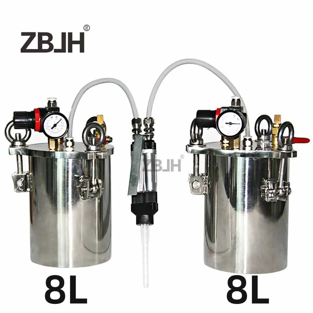 ZBJH Abrasive Glue dispensing set, 2pcs 8L stainless steel tanks + 1pcs AB glue dispensing valve