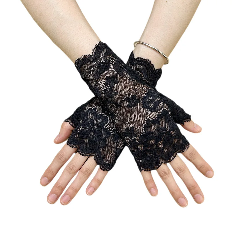 Gloves Women Short Lace Fingerless Wrist Sun Protection Bridal Wedding Opera Tea Party White Breathable Lightweight Elegant