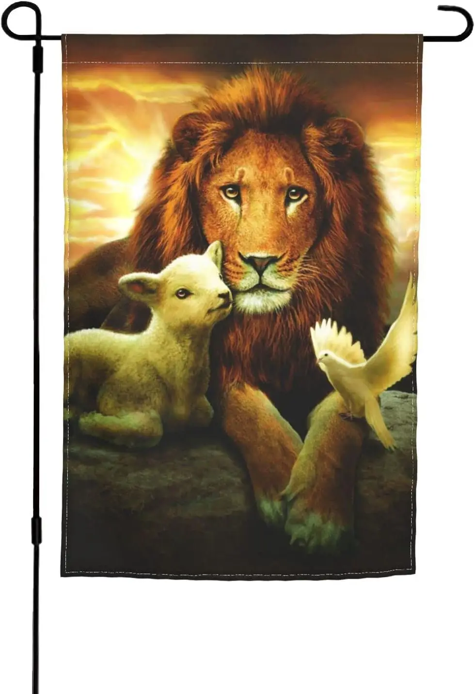 12x18in Garden Flag Sunset Lion Lamb Bird Double Sided Christmas Garden Flag Outdoor Decorative Flags For Winter Outdoor Garden