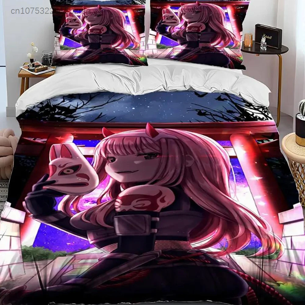 Zero Two DARLING In The FRANXX Cartoon Comforter Bedding Set,Duvet Cover Bed Set Quilt Cover Pillowcase,Queen Size Bedding Set