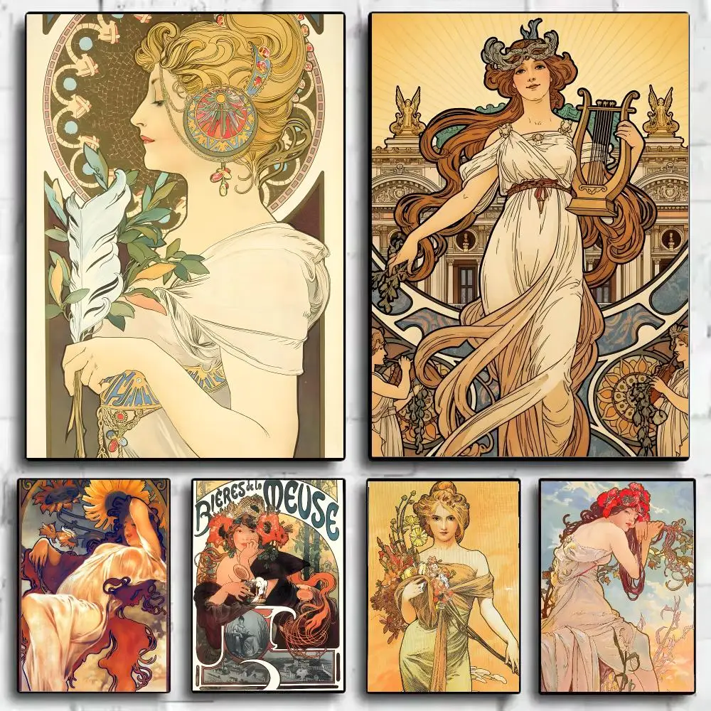 A-Alphonse M-Mucha Artist Poster Art HD Art Sticky Wall Waterproof Home Living Room Bar Decoration