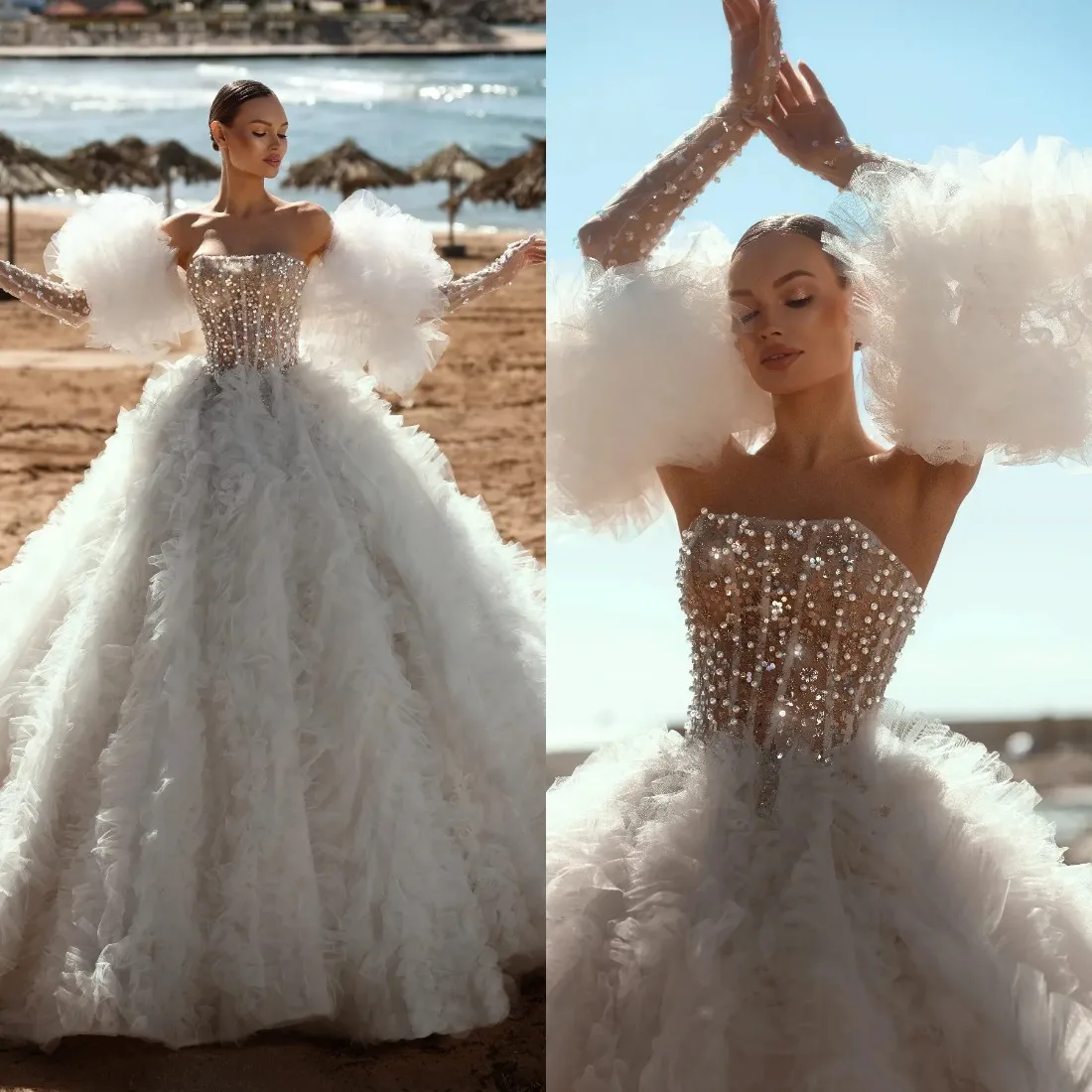 Luxury Ball Gown Wedding Dresses Sexy Sweetheart Appliques Lace Bridal Gowns Sweep Train Customized Robe De Mariée