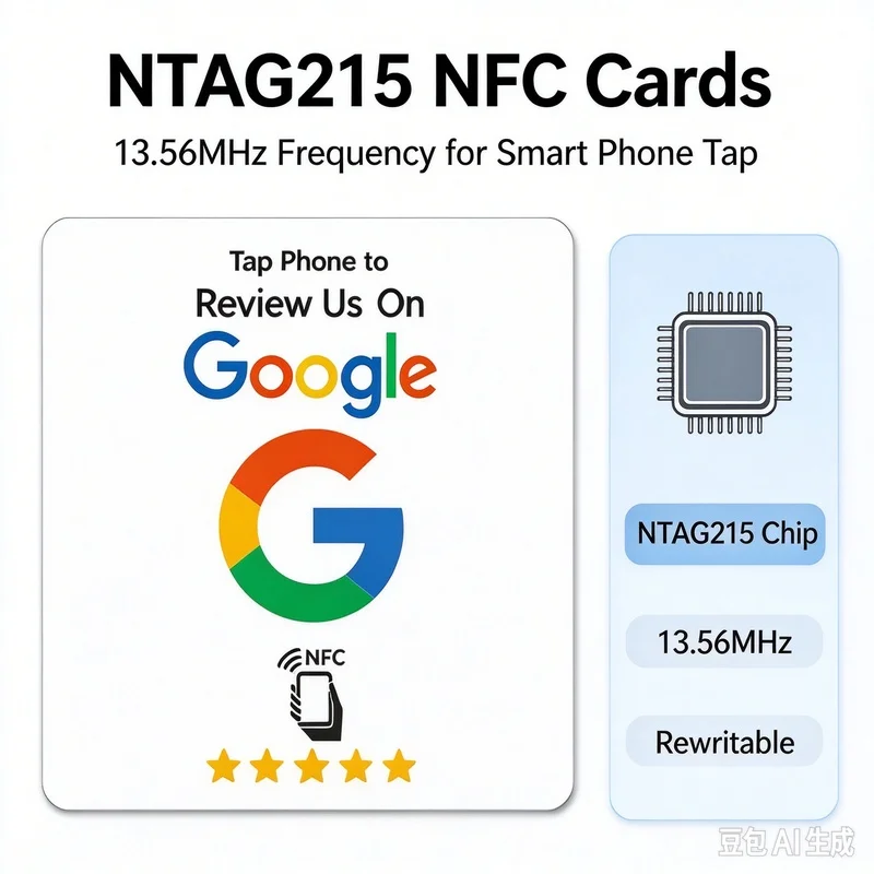 Google Review NFC Tap Table Sticker 13.56MHz NTAG215 Square, 3M Adhesive Desk Tag for Business Customer Reviews