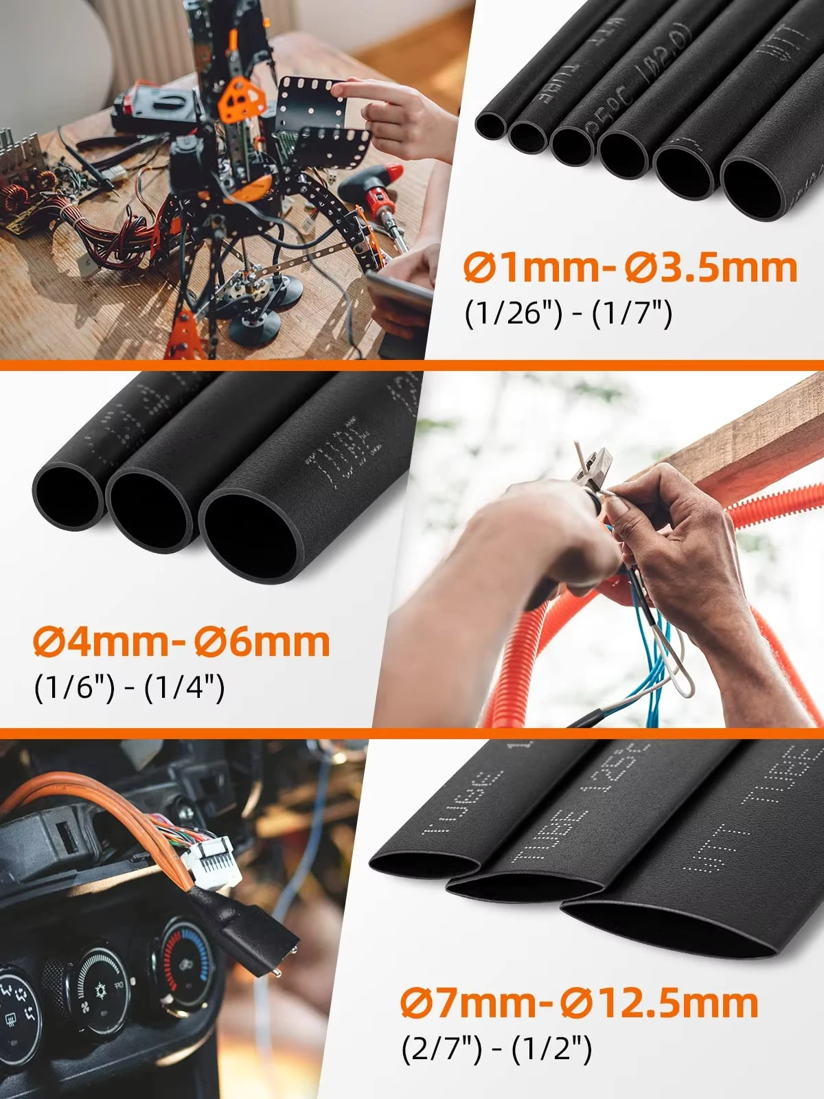 Heat Shrink Tube Kit with Optional Heat Gun Electrical Wire Cable Waterproof Insulation Dual Wall Shrink Tubing for Cable Repair