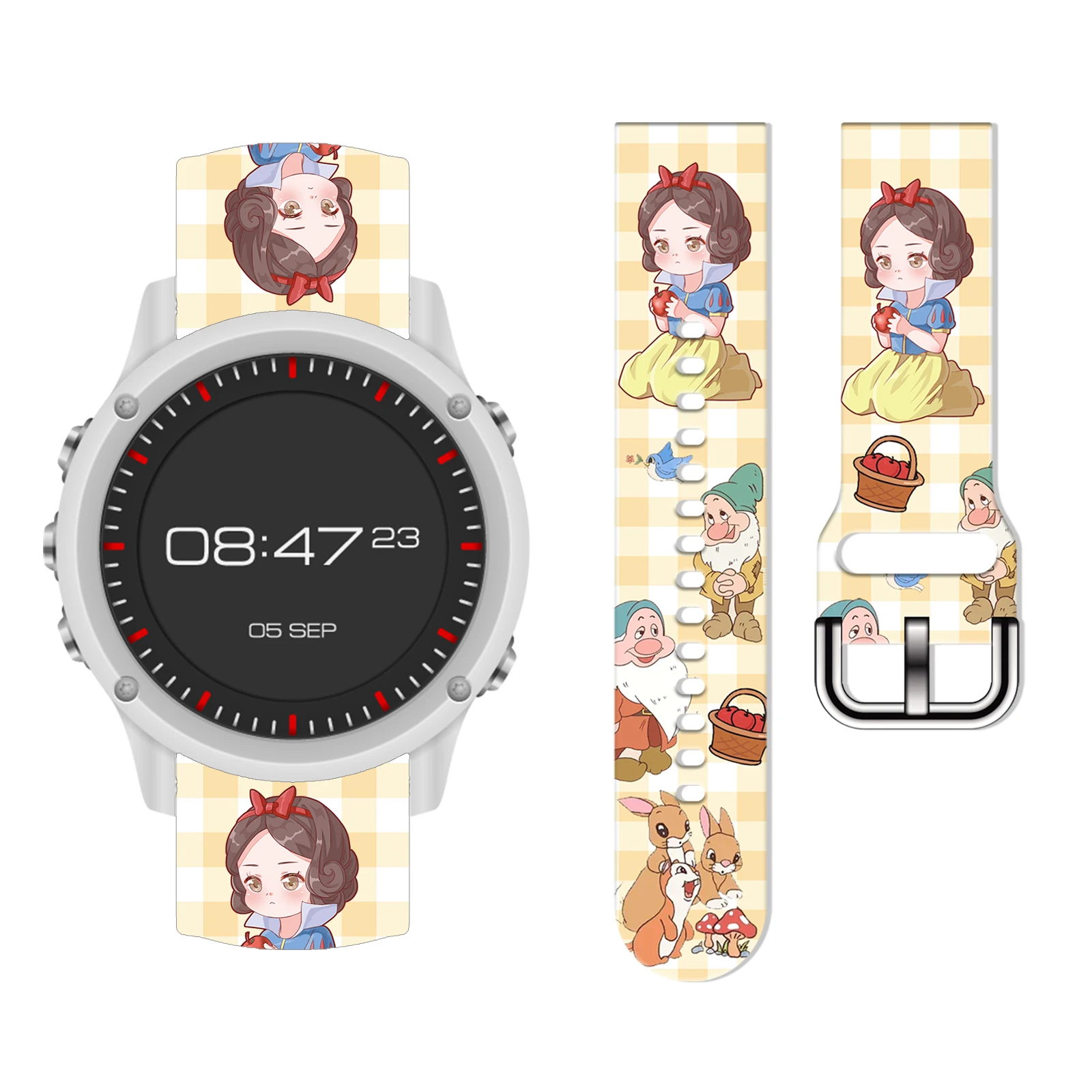 

Ремешок с принтом Белоснежки 20 мм для Samsung Galaxy 7/6/5 40 мм 44 мм, сменный браслет 22 мм для Xiaomi Amazfit, ремешок для часов