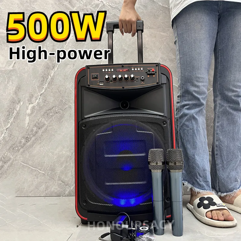 

500W High Power Karaoke Players Portable Wireless Bluetooth Speakers Home Theatre Audio System Outdoor Sound Box with 2 MIC