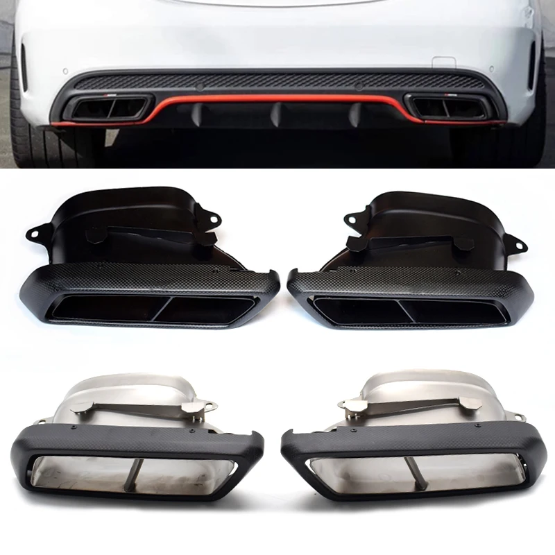 For 2015 to 2018 Mercedes-Benz C-Class W205 C63 AMG exhaust pipes with square muffler, tip nozzle carbon fiber