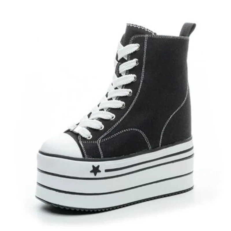 

Новые женские кожаные парусиновые ботильоны на высоком каблуке 16 см, осенне-зимние кожаные ботильоны на платформе, массивные кроссовки на толстой подошве, женские мотоциклетные ботинки