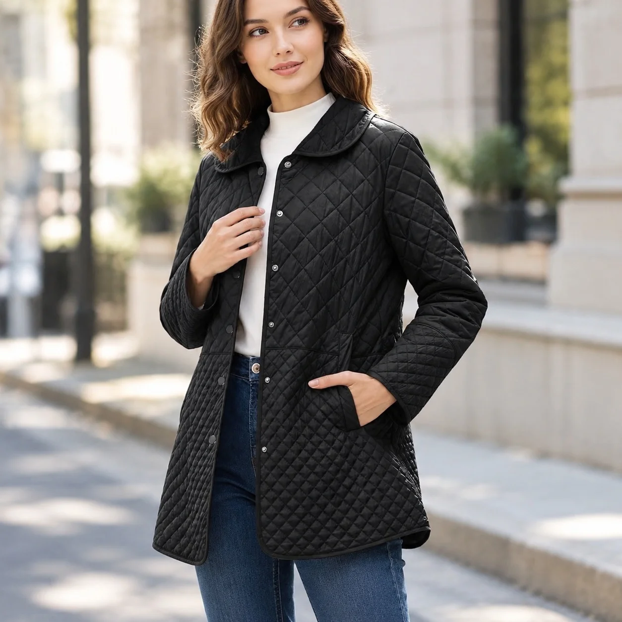 Turn Down Collar Coat Mid Length Women Jacket with Regular Sleeve Cross Border Style Long Sleeve Spring Casual Commuter Chic