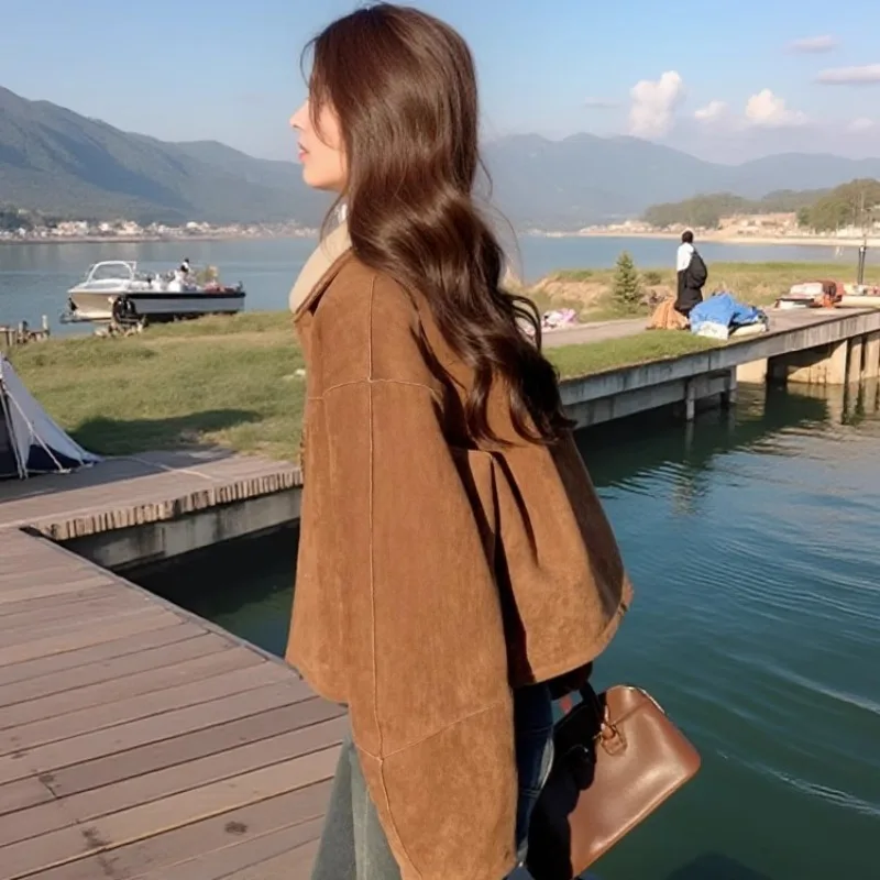 سترة نسائية من الجلد المدبوغ قابلة للارتداء على الوجهين، معطف شتوي سميك من فرو الحمل بأكمام طويلة وتصميم فضفاض مع إغلاق بالأز... #3