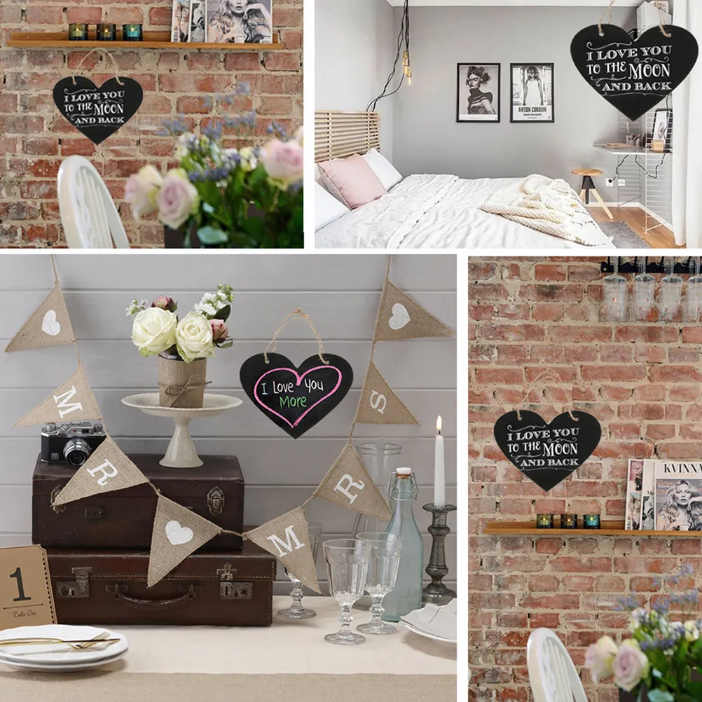 2Pcs Stylish Heart Shaped Hanging Blackboard Wall Decor Sign Erasable Message Board Home Blackboard Ornament Chalkboard Pendant