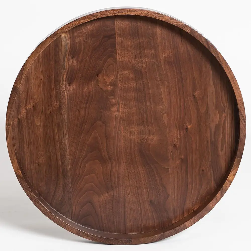 

22-inch Round Ottoman Serving Tray: Elegant Black Walnut Wood with Handle for Breakfast in Bed or Tea Time