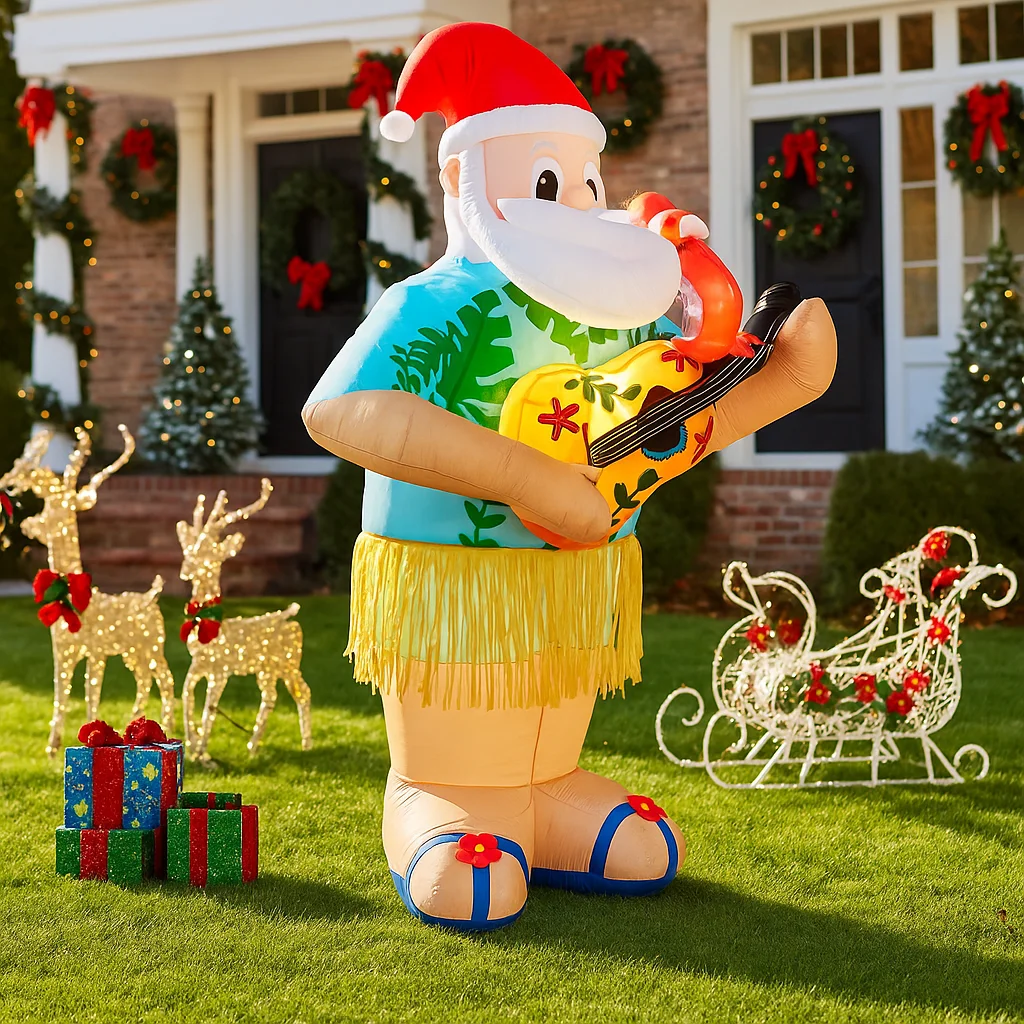 1,8 M/5,9 pies inflable Santa Claus luces de guitarra hawaiana LED decoraciones para el hogar juguetes patio suministros de Navidad adornos para fiestas navideñas