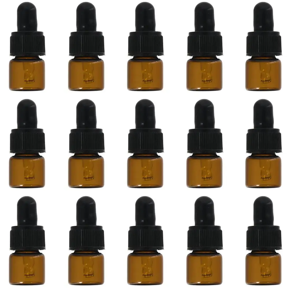 15Pcs Brown Amber Glass Dropping Bottles Mini Round Dropper Bottles Travel Vials Essential Oils