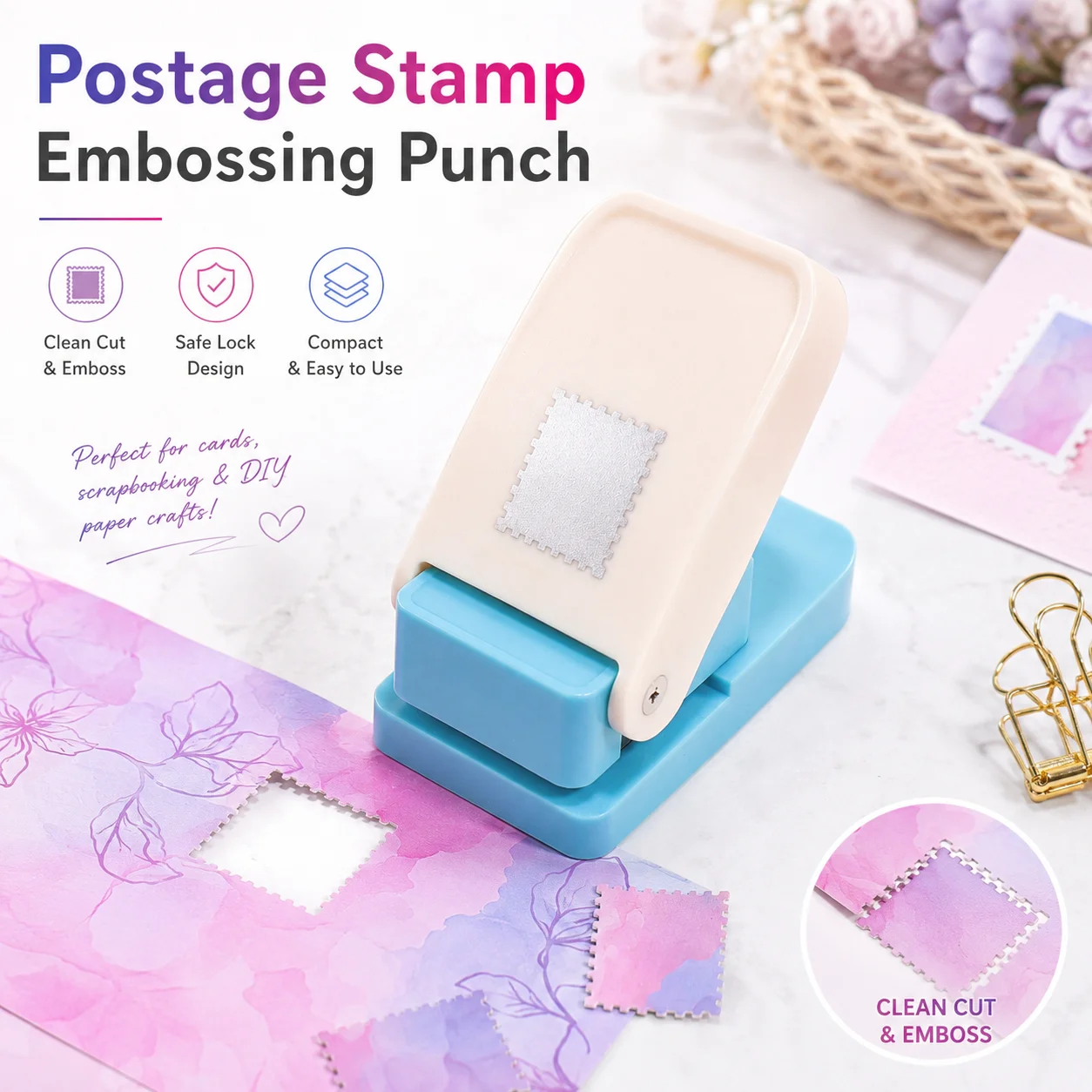 Tragbarer Briefmarken-Stanzformer Prägewerkzeug Papierlocher für Scrapbooking Kartenherstellung DIY Handgemachte Dekoration – Detail 2
