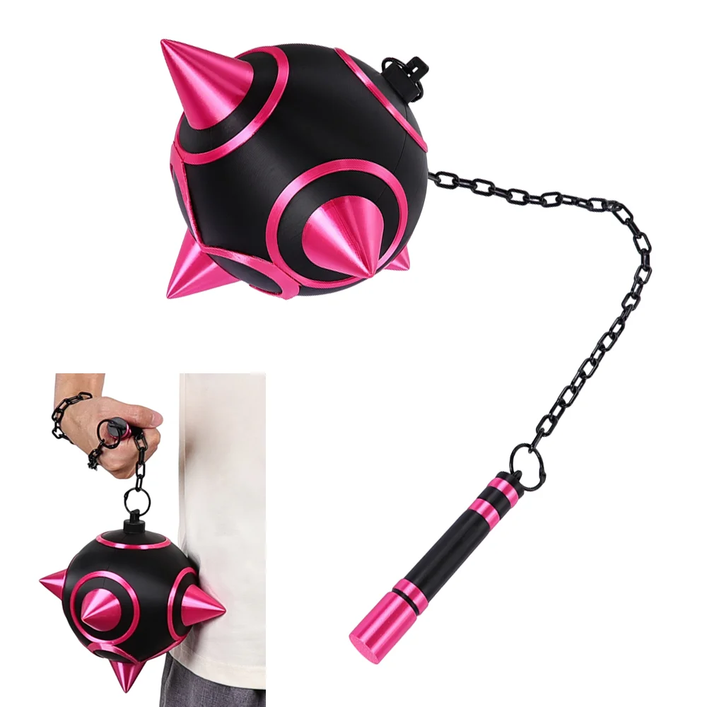 Rem Cosplay Re Zero Costume Flail Mace Prop Black‑Pink Spiked Ball Meteor Hammer Chain Handle Replica Weapons Prop Halloween