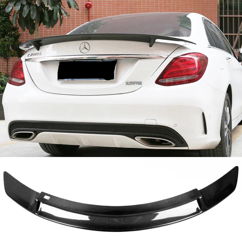 For Mercedes Benz C Class Travel Edition W205 C200 C260 C43 AMG Sedan ABS Carbon Print Black Rear Trunk Boot Lip Spoiler Wing