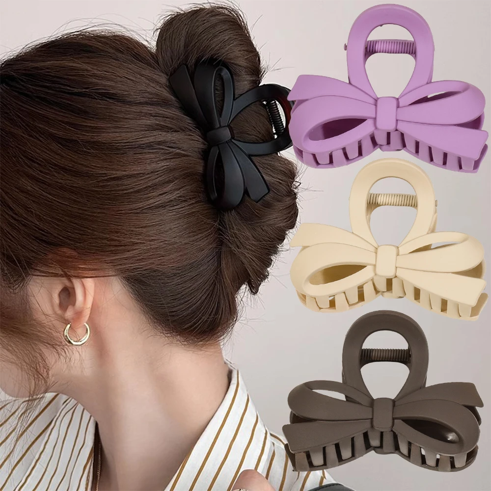 Matte Bogen Große Haar Klaue Krabbe Korea Frauen Solide Acryl Haar Clips Haarnadeln Mädchen Pferdeschwanz Haar Zubehör Barrettes Stirnbänder