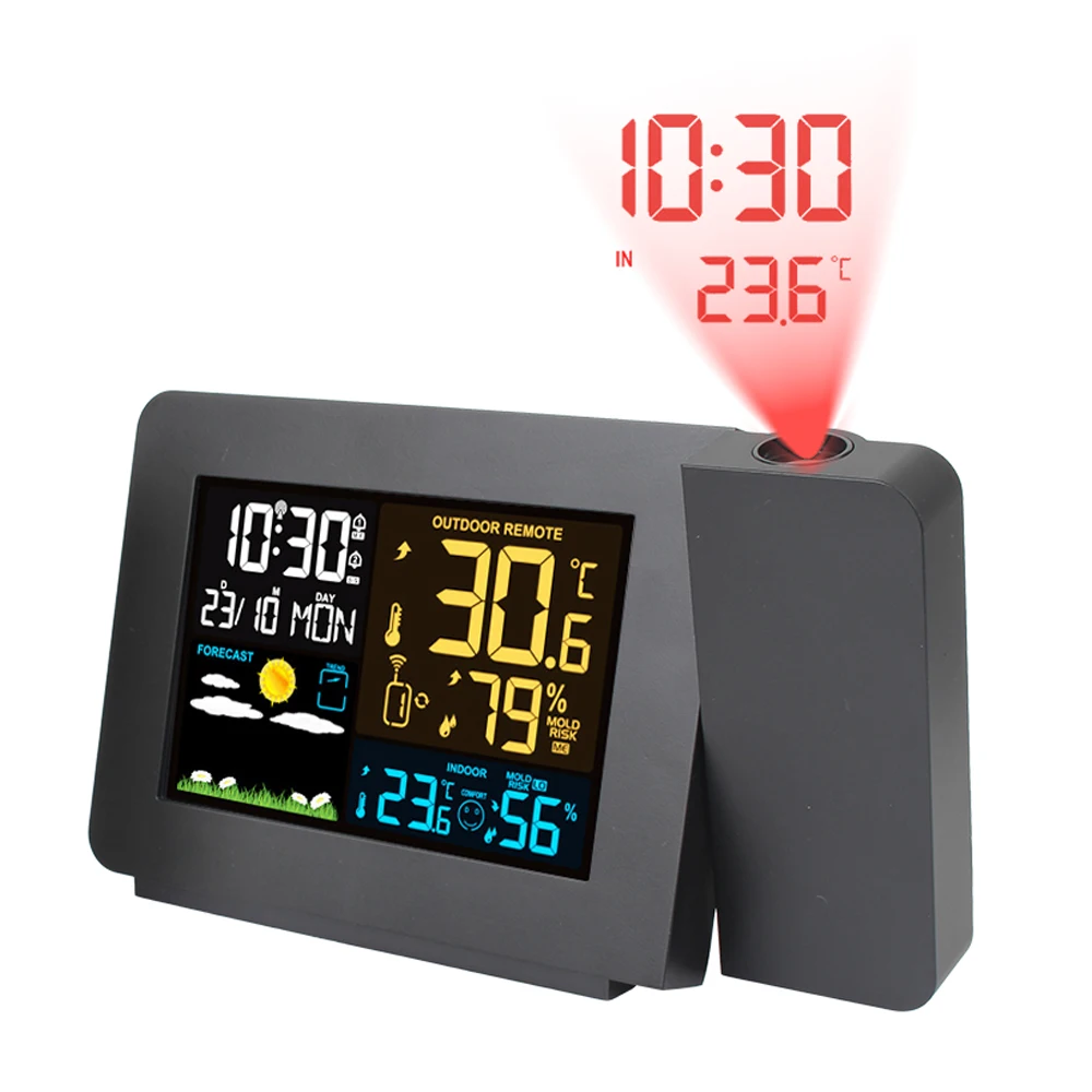 With Time Projection Snooze Indoor Outdoor LED Table Clock Humidity Weather Station EU Temperature Digital Alarm