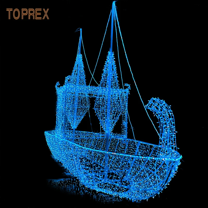Waterproof Custom LED Boat Motif Lights Giant Durable Outdoor Christmas Party Commercial Events Lighting With Festive Patterns