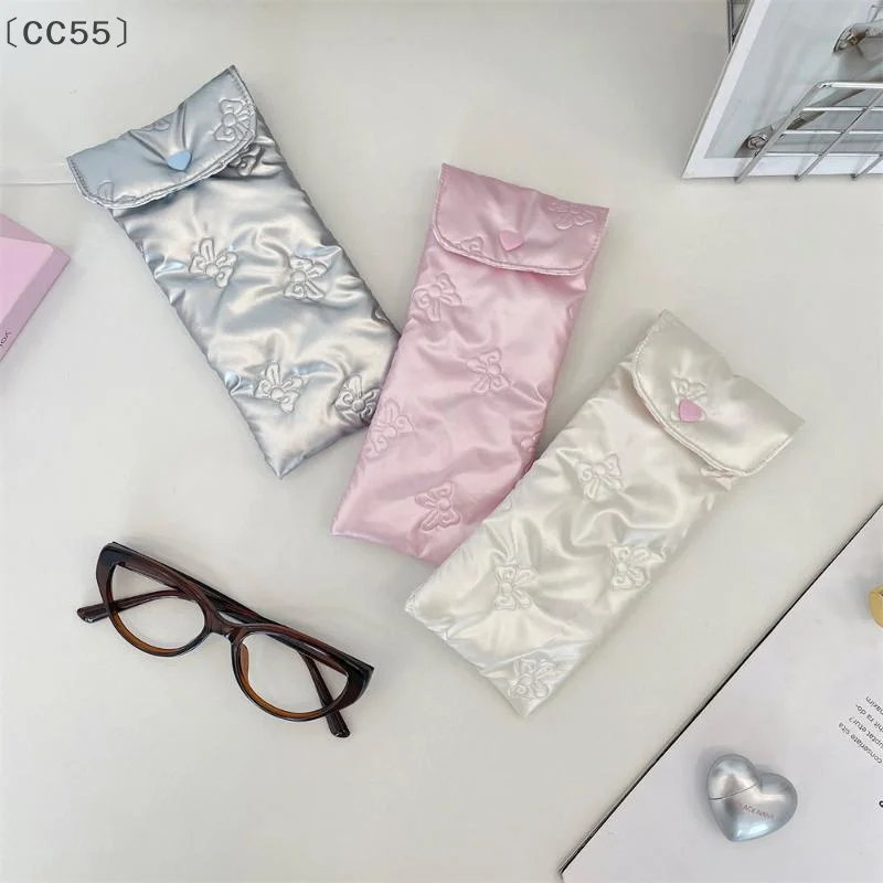 [-CC55] حقيبة نظارة بفيونكة منقوشة على شكل قلب من جلد البولي يوريثان مع فيونكة على شكل قلب أنماط نظارات حافظة على شكل فيونكة ملحقات النظارات