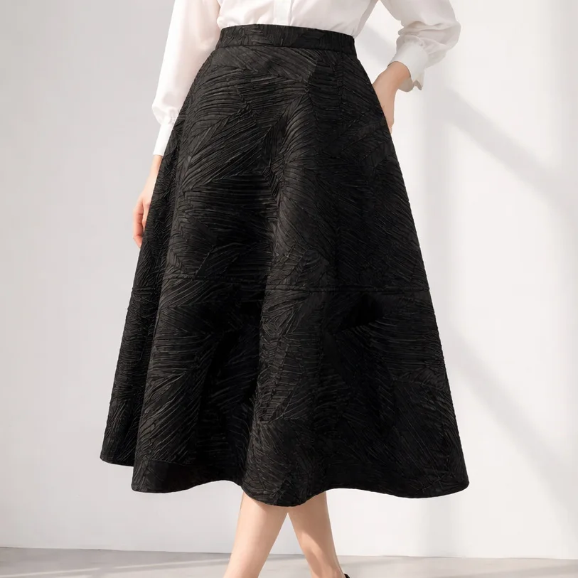 

Miyake Style Pleated Women's Casual Skirt 2026 New Japanese Design Bamboo Leaf Pleated Irregular Three-dimensional Relief Skirt