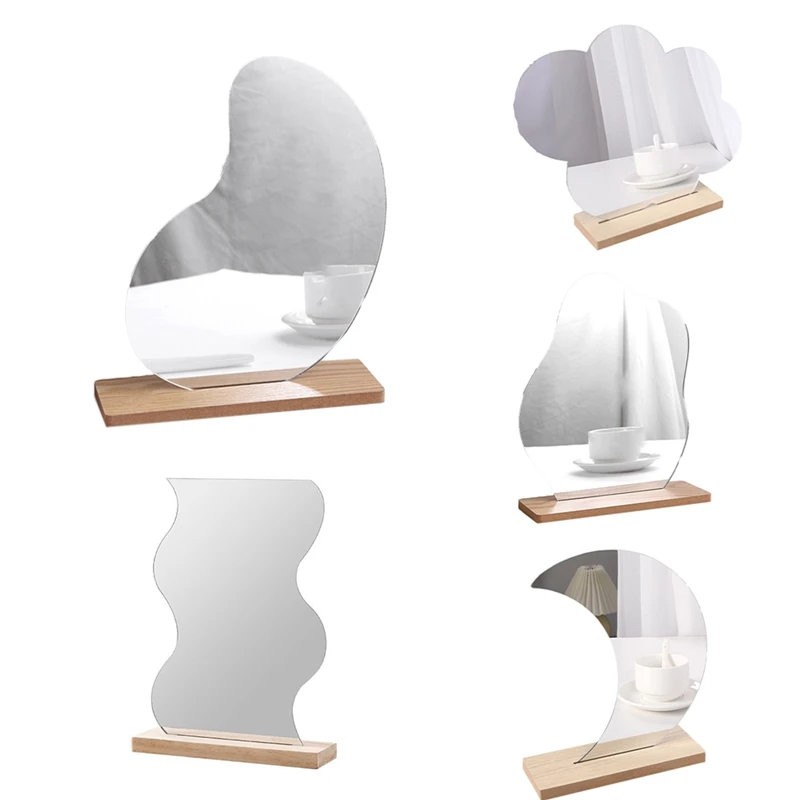 Miroir de Maquillage Décoratif en Acrylique de Style Coréen, Base en Bois, Outils de miles Cosmétique