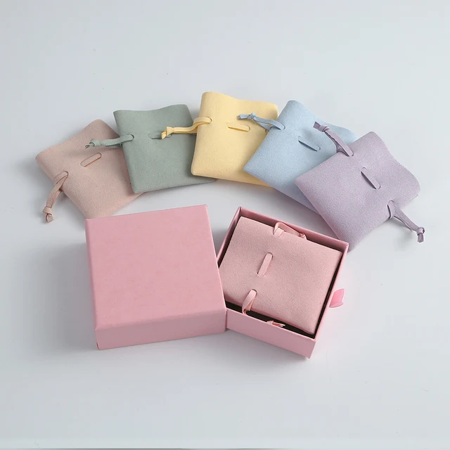 5 sztuk Zestaw Woreczków z Mikrofibry Suede na Biżuterię, Prezentowe Torebki, Etui na Pierścionki, Kolczyki, Ślubne, Podróżne, Woreczki ze Sznurkiem, Małe Organizery