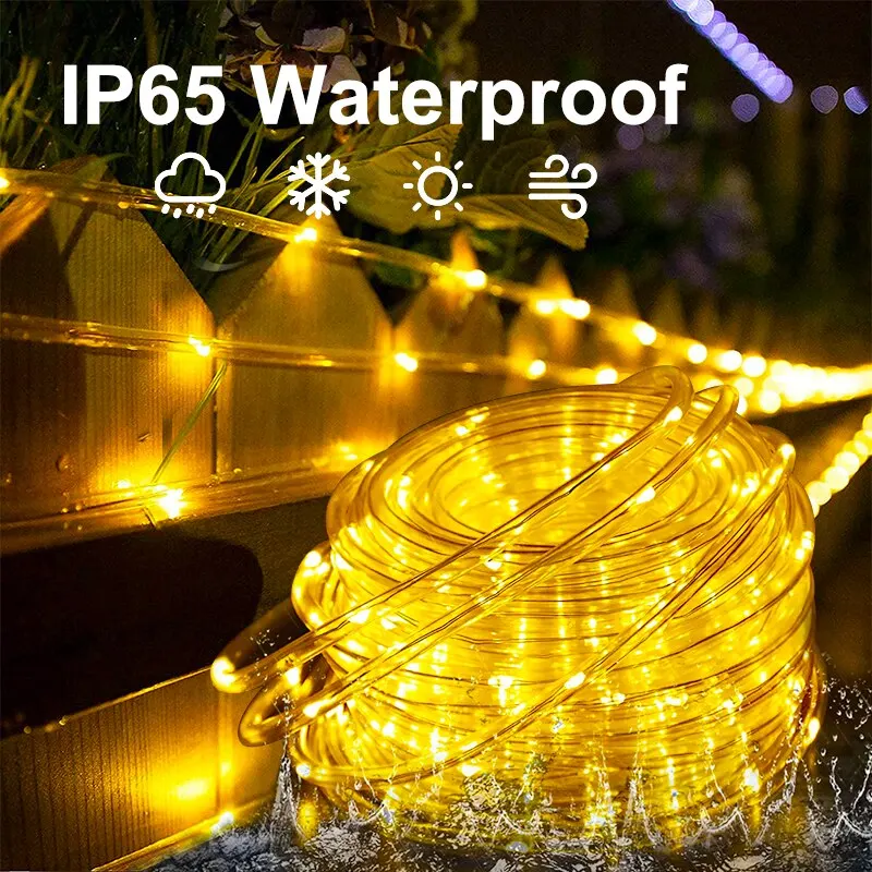 7m 50LED Outdoor LED Solar Tube Rope Fairy Light Waterproof Christmas Decoration String Lamp For Garden Fence Yard Balcony