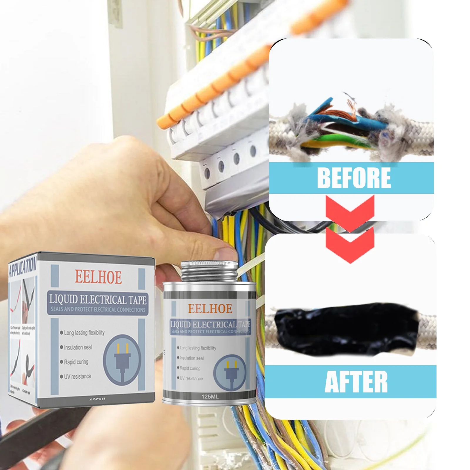 Liquid Electrical Tape - Waterproof Insulation Fast Drying Sealing Repair Rubber Coat, Multi-Purpose Liquid Insulating Rubber Tube Paste for Wire Splice Cable Connection Electrical Board, High Temperature Flame Retardant Weatherproof Sealant Protection