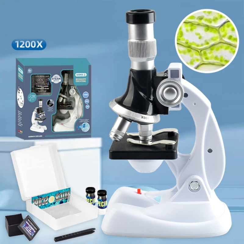 Y1UB 100/600/1200X LED Lab Microscope Home School Science Educational Toy Gift Refined For Kids Child Biological Microscope