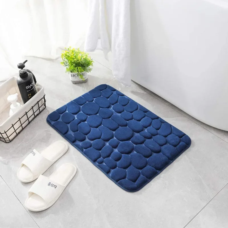 3D Non Slip Bathroom Mat Cobblestone Embossed Bath Mats Absorbent Doormat Carpet Door Floor Mats Machine Washable Quick Drying