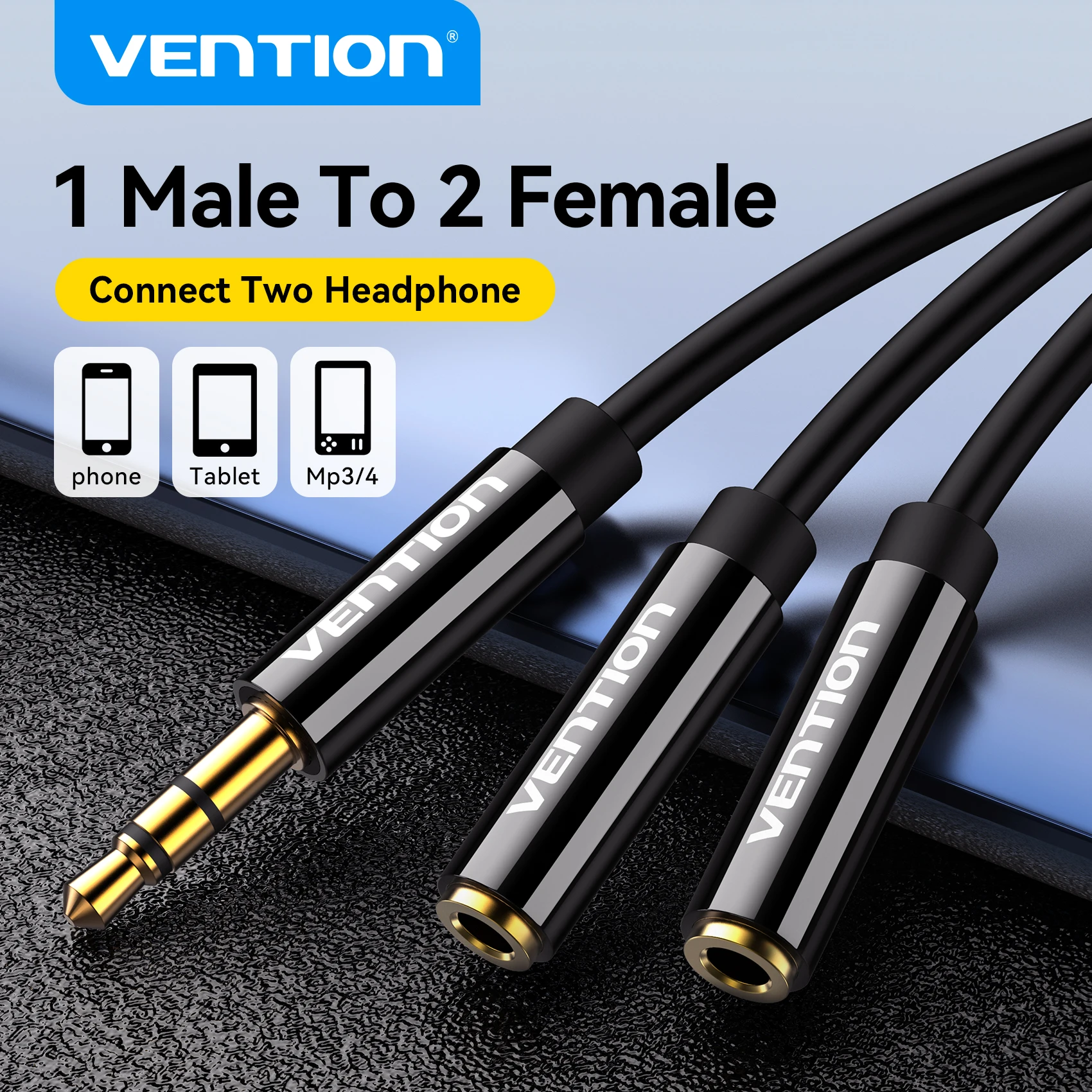 

Vention 3.5mm Headphone Audio Adapter Jack 1 Male To 2 Female Earphone Y Splitter For Laptop Speaker PS5 AUX Cable Double Stereo