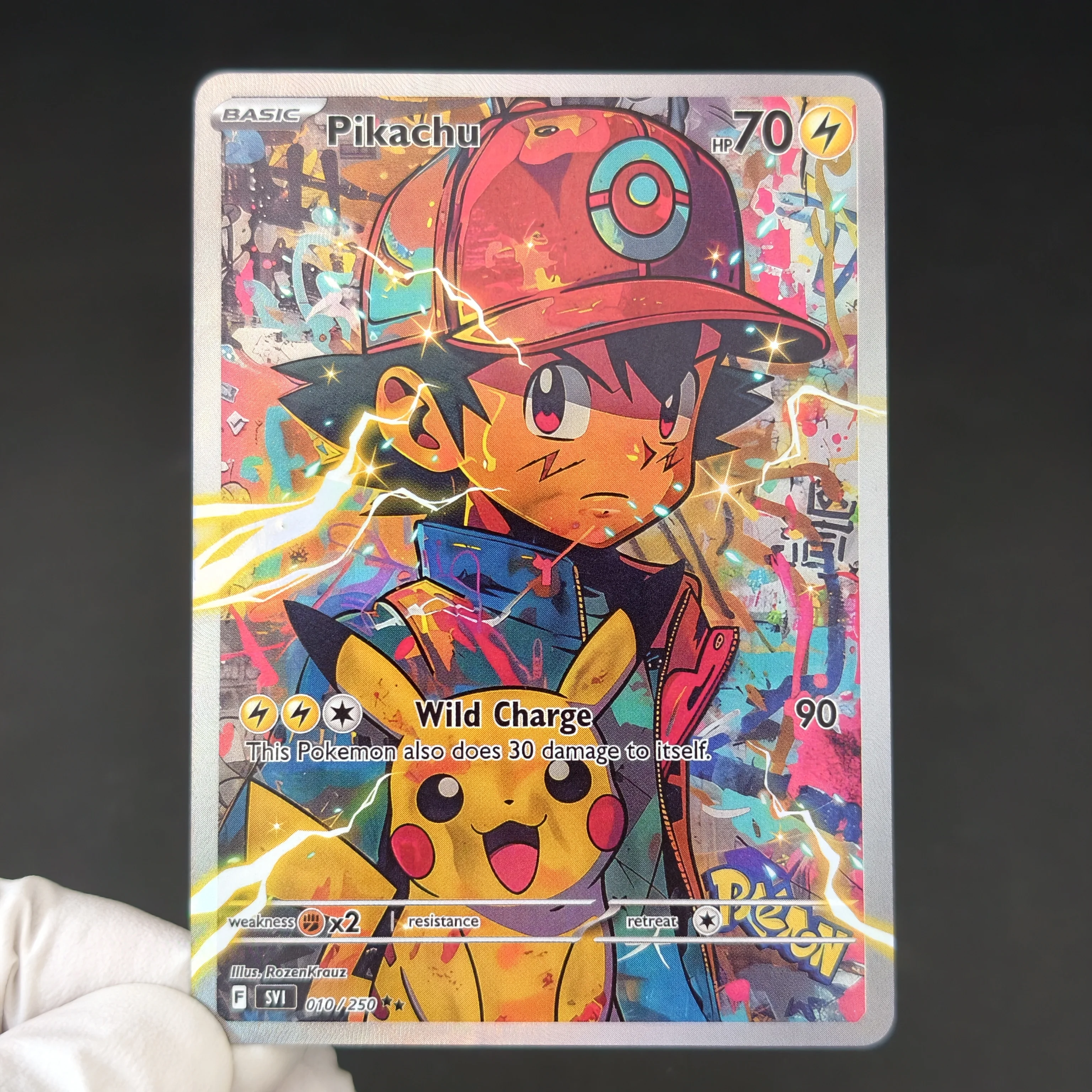 Proxy/PTCG Pokemon Card Graffiti Style Dark Pikachu Mimikyu V Charizard Blastoise Full Art Textured Holo Rare Collectors Cards view 2