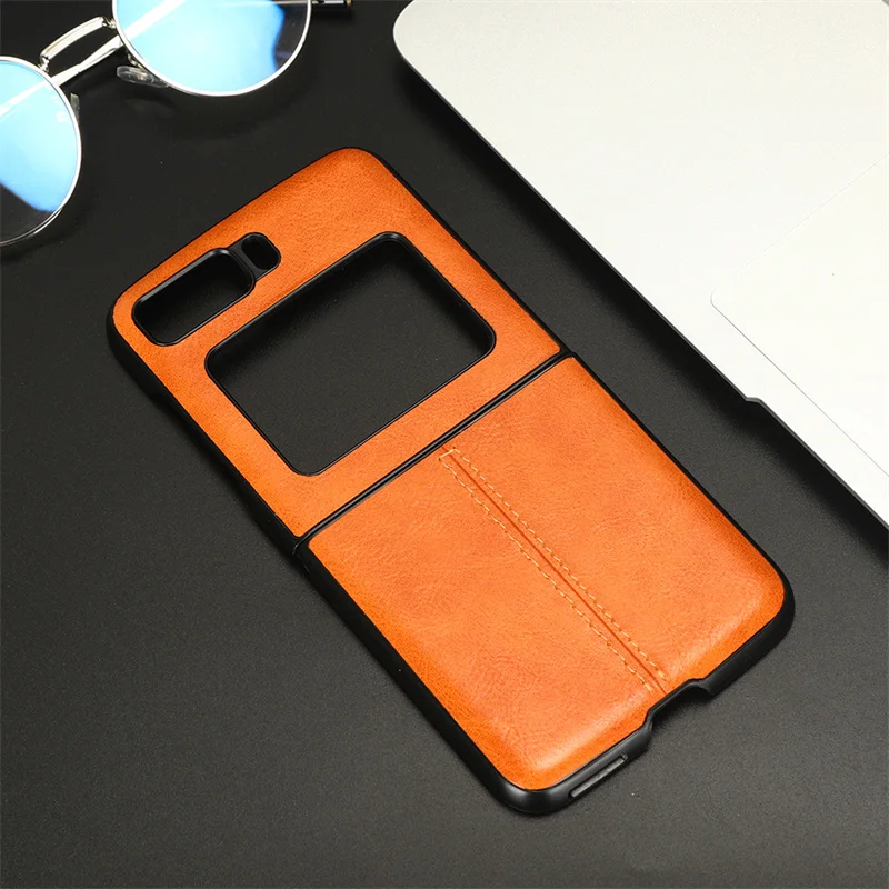 For MOTOROLA Moto Razr 2022 Case Suture Calfskin Soft Edge PU Leather Hard Back Phone Cover For MOTOROLA Moto Razr 3 Bag Case