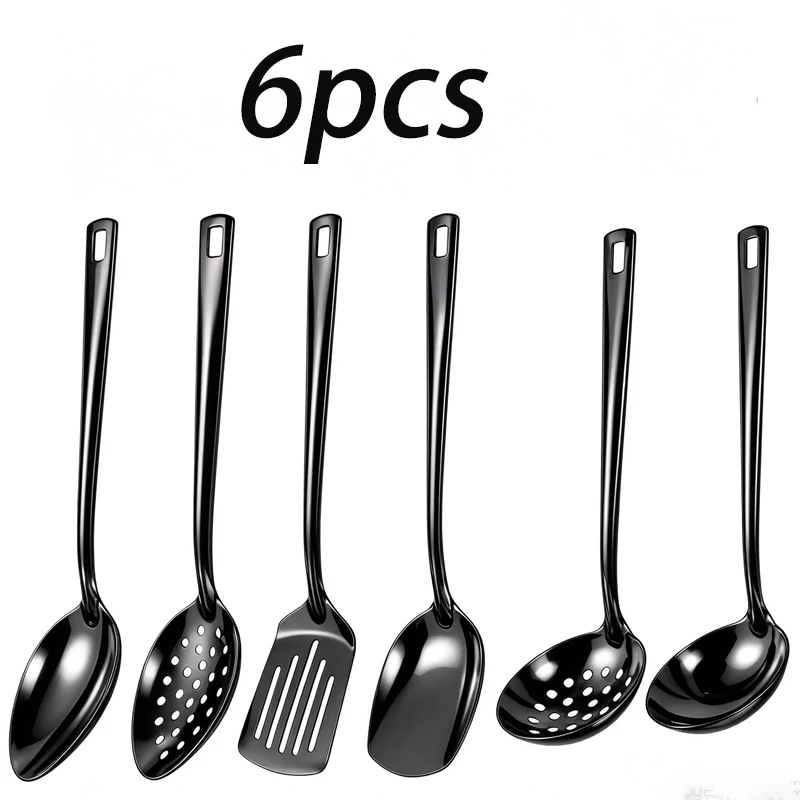 6pcs square handle stainless steel serving utensils, public spoons, serving spoons and, used in self-service kitchens.
